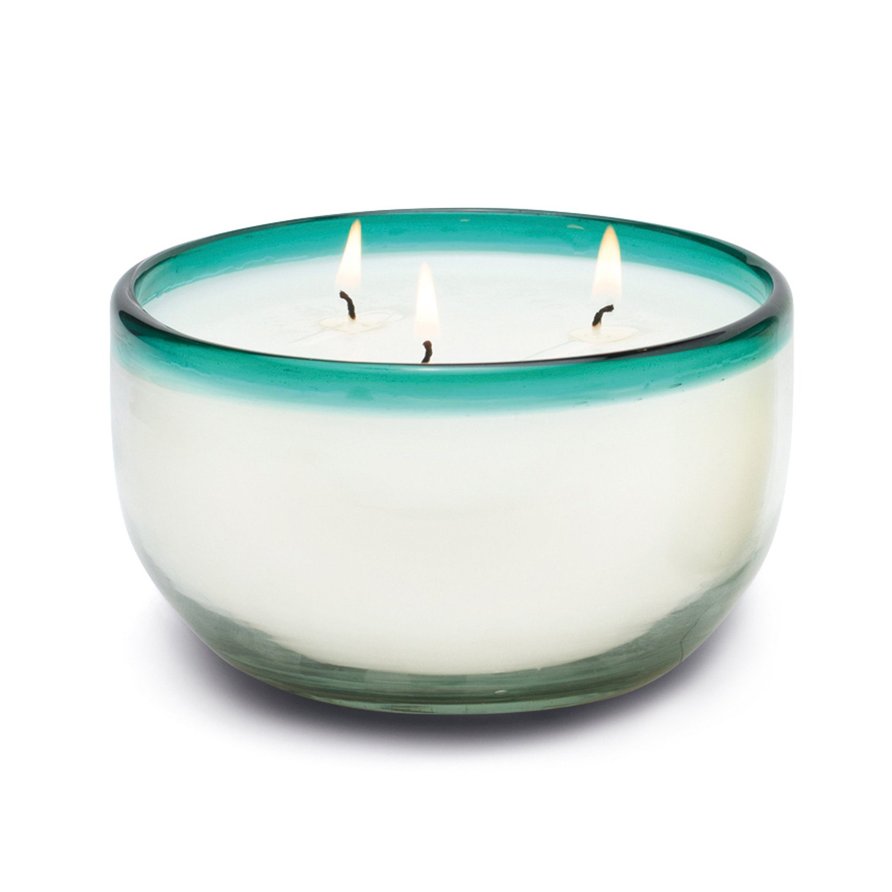 La Playa 14 oz Candle - Cactus Flower Bamboo - glass vessel with green colored rim