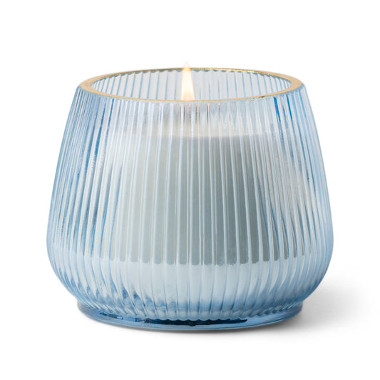 Lum 12 oz Candle - Mistletoe + Mint - blue colored glass vessel