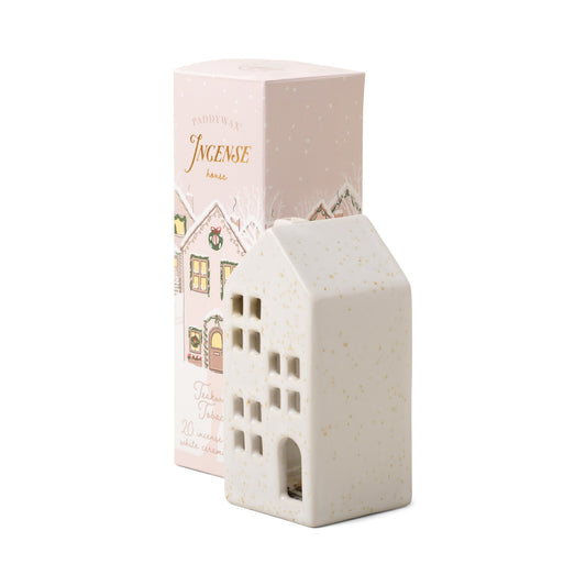 Holiday Town Incense Cone Holder - House and box of 20 incense sticks side by side
