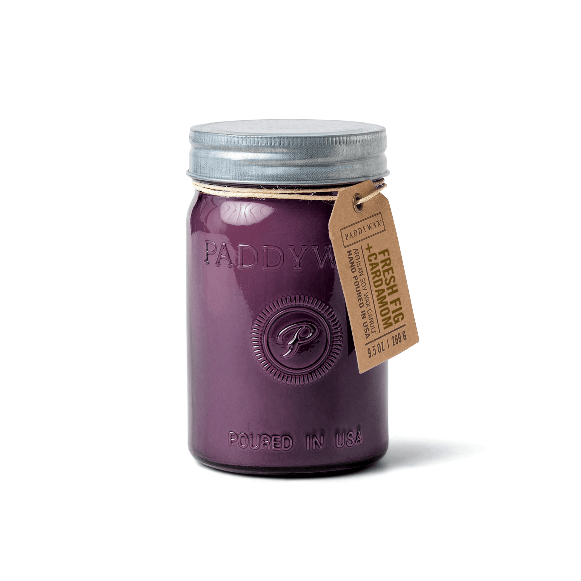 Relish 9.5 oz Candle - Fresh Fig + Cardamom - purple colored glass with tin lid