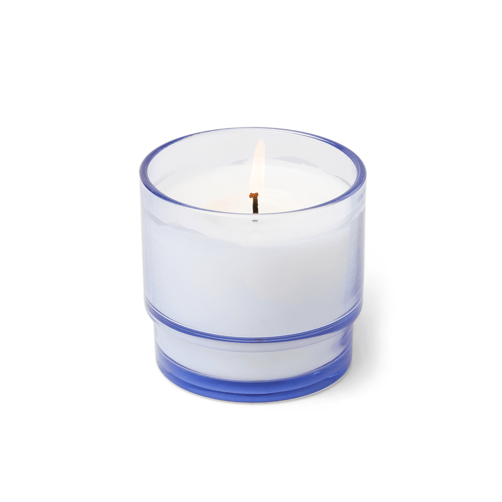 7 oz candle in glass vessel tinted blue; white wax; one wick; a part of the Al Fresco collection