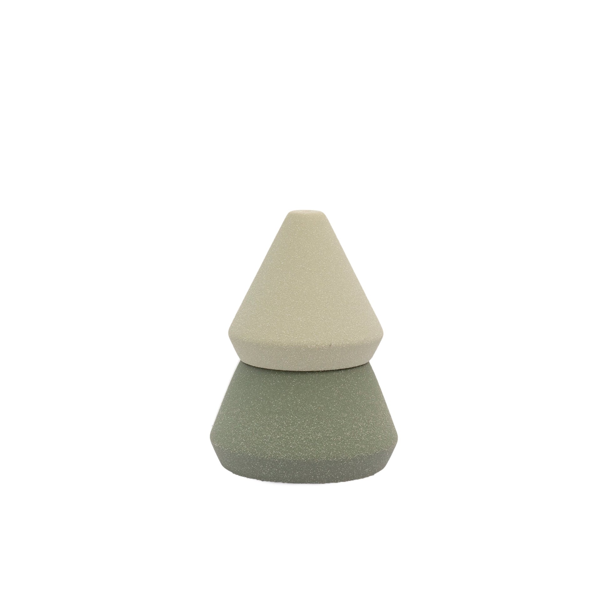 Small Green Tree Stack includes a 5.5 oz. stackable candle and an incense holder; These textured ceramic pieces offer beautiful and functional decor to any holiday space