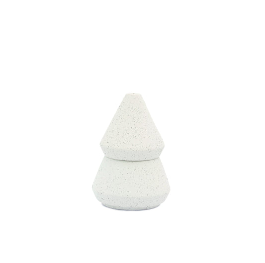 Small White Tree Stack includes a 5.5 oz. stackable candle and an incense holder; These textured ceramic pieces offer beautiful and functional decor to any holiday space
