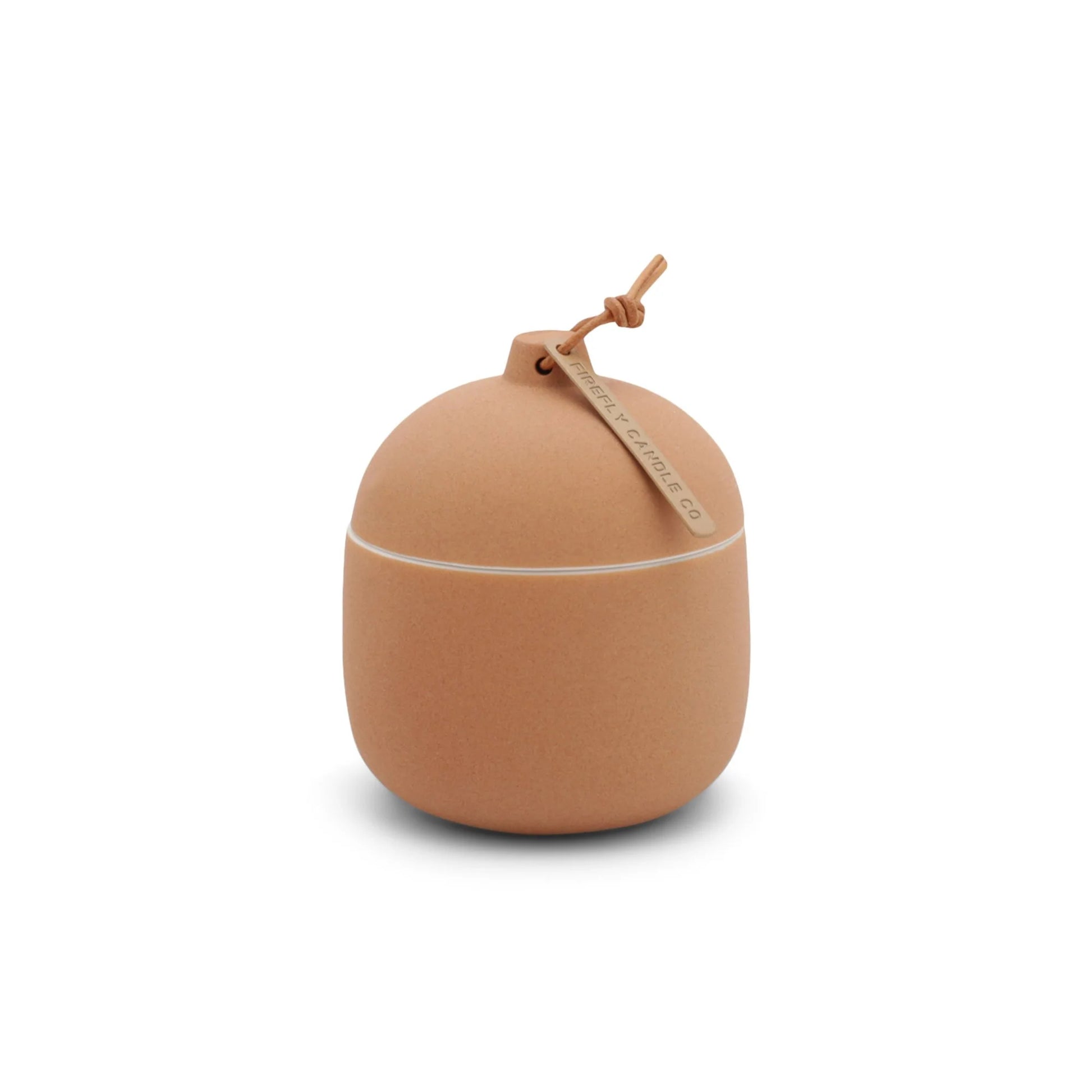 Keepsake 4 oz Candle - Amber Woods - orange colored clay vessel
