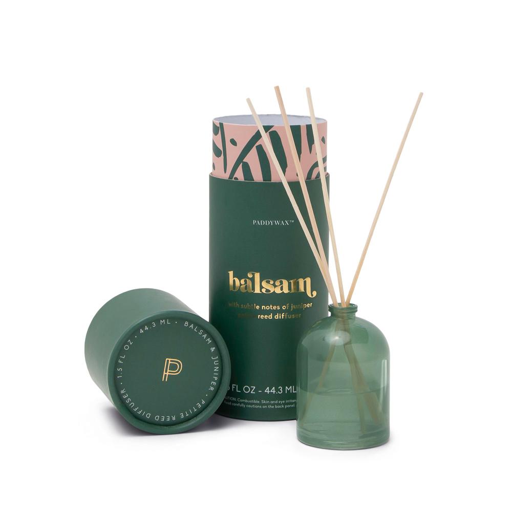 Petite Reed Diffuser - Balsam - green colored glass vessel