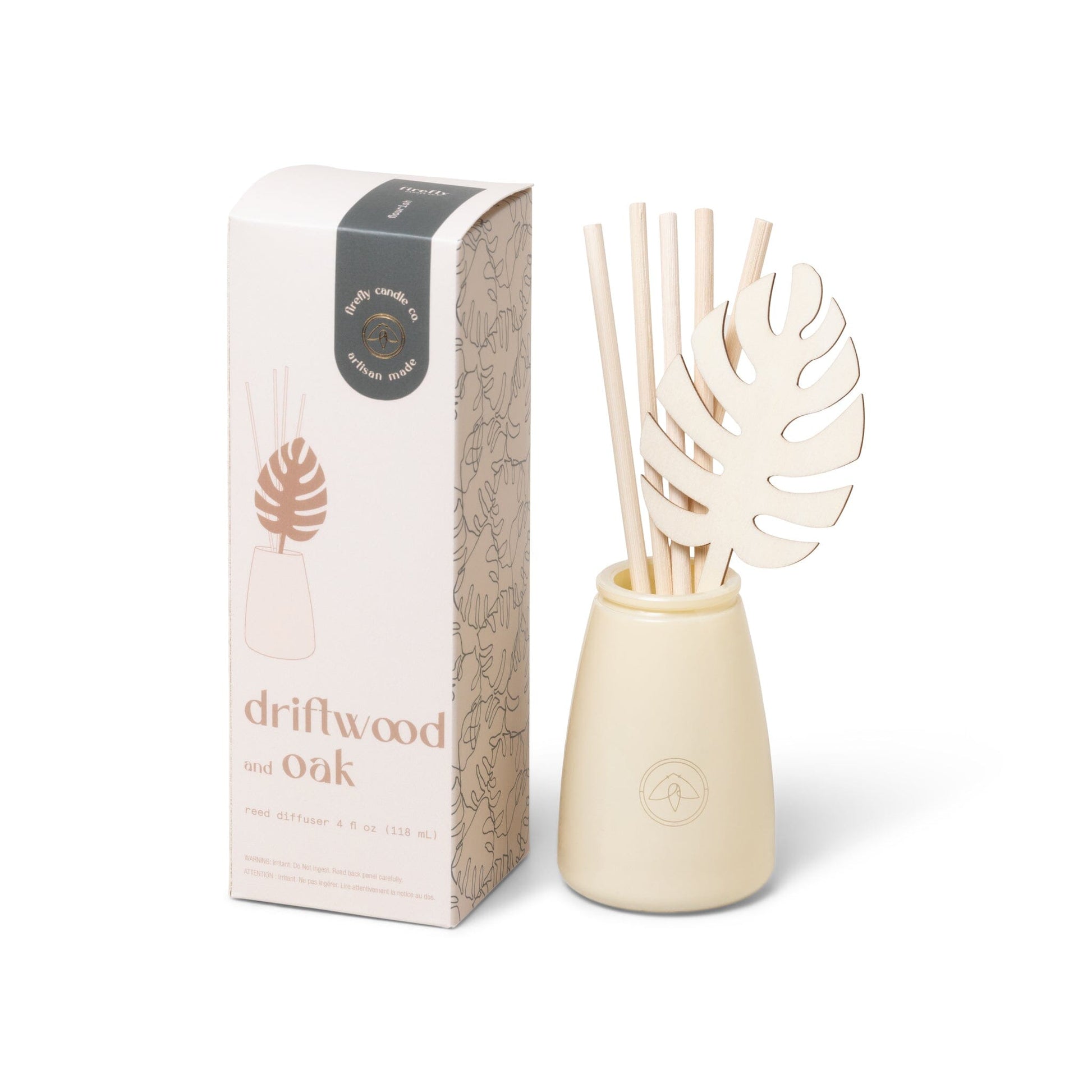 Flourish 4 oz Diffuser - Driftwood and Oak box and diffuser side by side