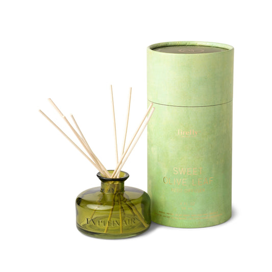En Plein Air Diffuser - Sweet Olive Leaf - green colored glass vessel
