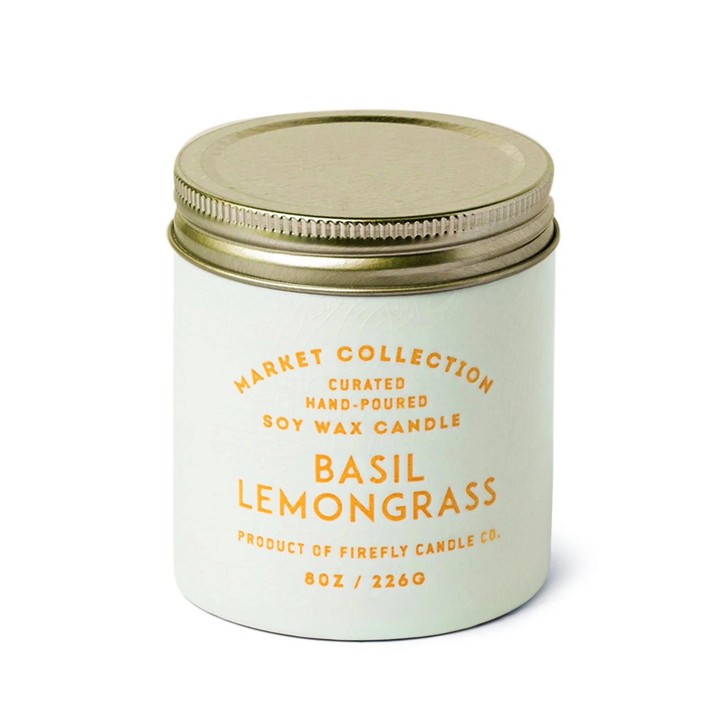 Market 8 oz Candle - Basil Lemongrass - white colored tin with lid