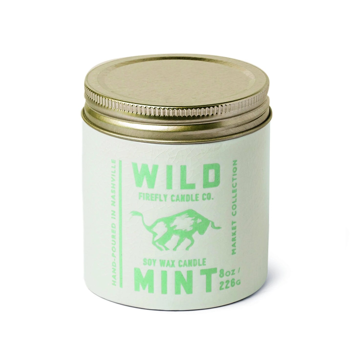 Market 8 oz Candle - Wild Mint - mint colored jar with tin lid