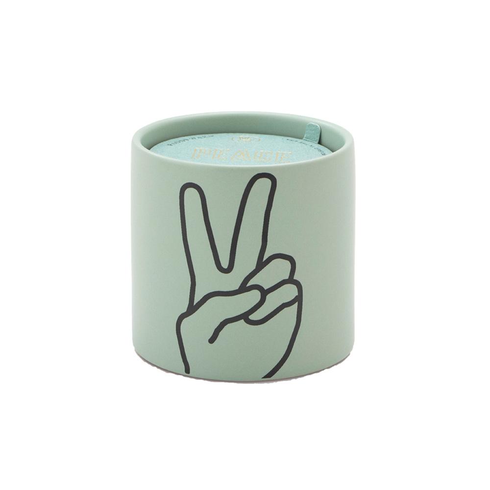 Impressions 5.75 oz Candle - Lavender + Thyme "Peace" - mint colored with a hand making a peace sign