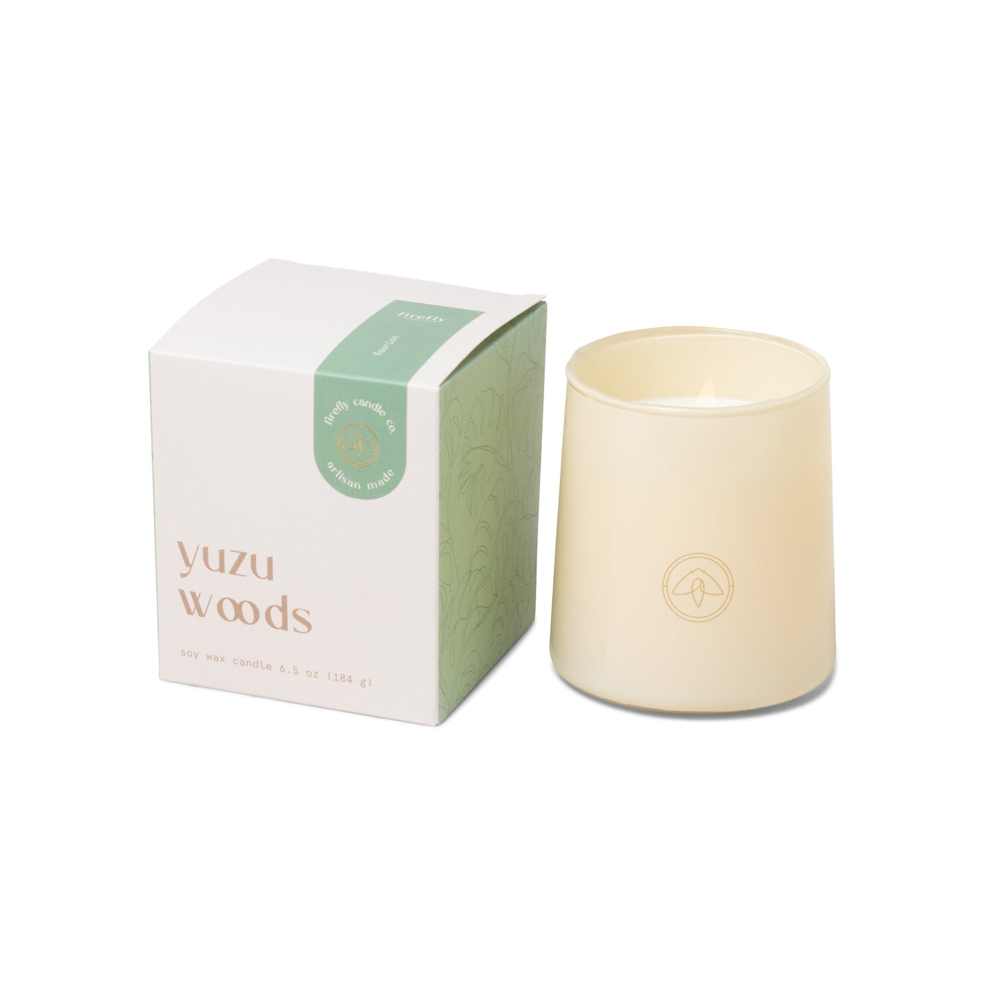 Flourish 6.5 oz Candle - Yuzu Woods box and candle side by side